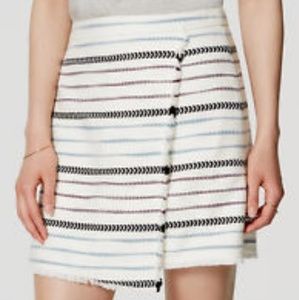 Faux Wrap Fringe Blanket Style Stripe Skirt